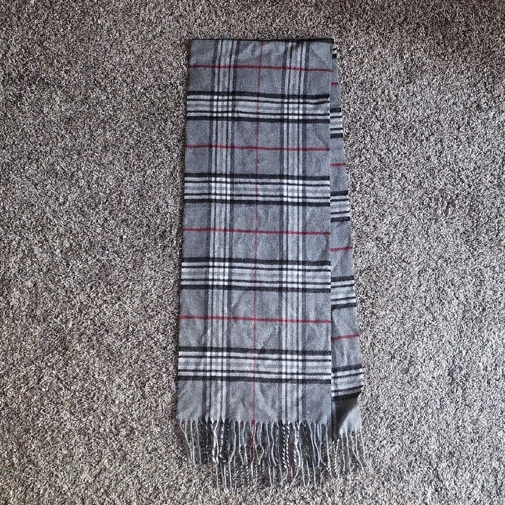 Gray and Red Plaid Men's Scarf